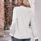 Eyelet V-Neck Flounce Sleeve Blouse