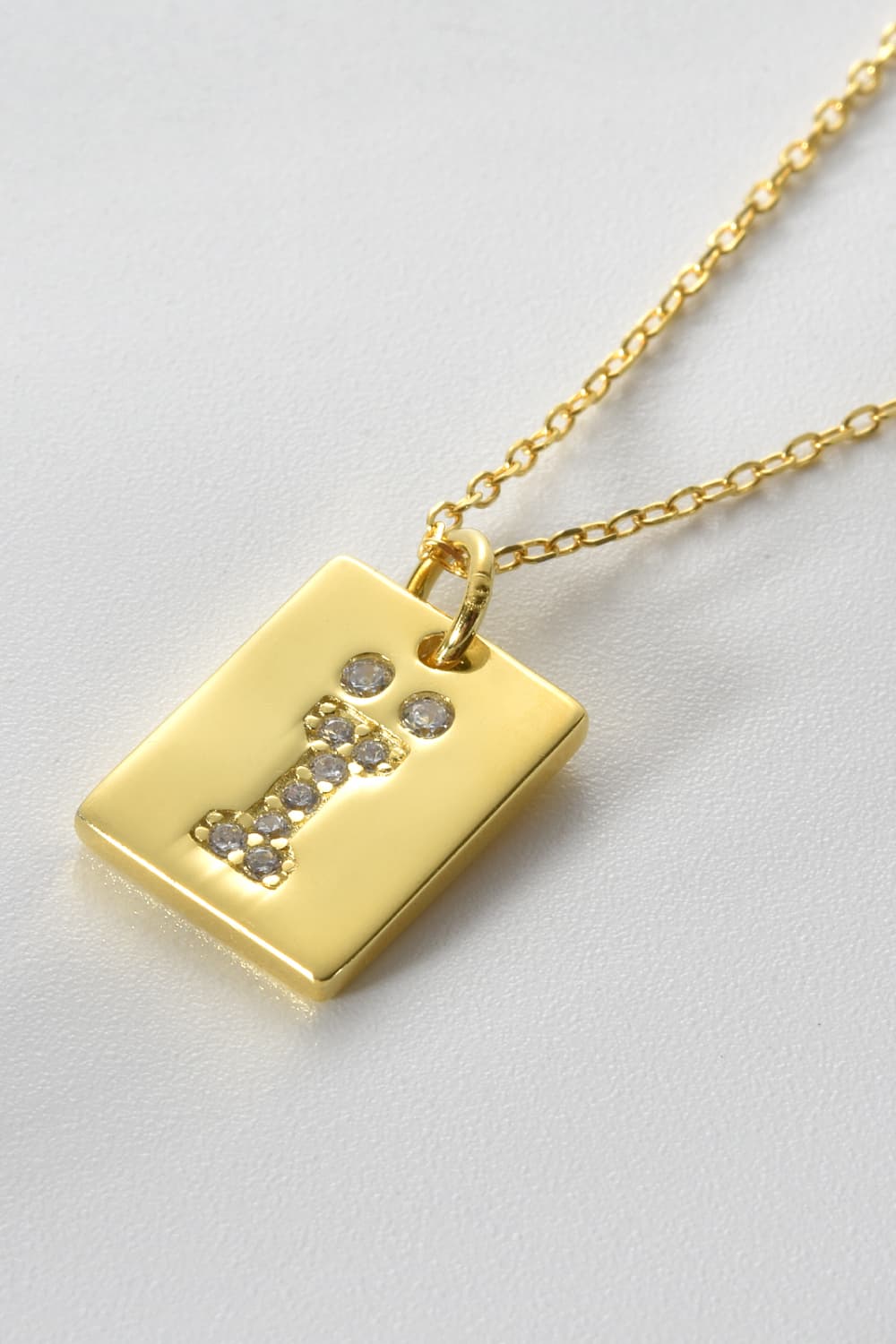 Inlaid Zircon Rectangle Pendant Necklace