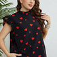 Plus Size Heart Print Butterfly Sleeve Mock Neck Top