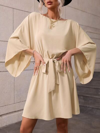Tie Waist Kimono Sleeve Mini Dress