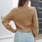 Cropped Round Neck Raglan Sleeve Ribbed Pullover Sweater