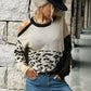Leopard Color Block Cold-Shoulder Sweater