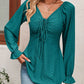 Tie Front V-Neck Puff Sleeve Blouse