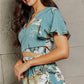 Printed Surplice Neck Flutter Sleeve Blouse and Shorts Set