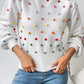 Pom-Pom Trim Mock Neck Long Sleeve Pullover Sweater