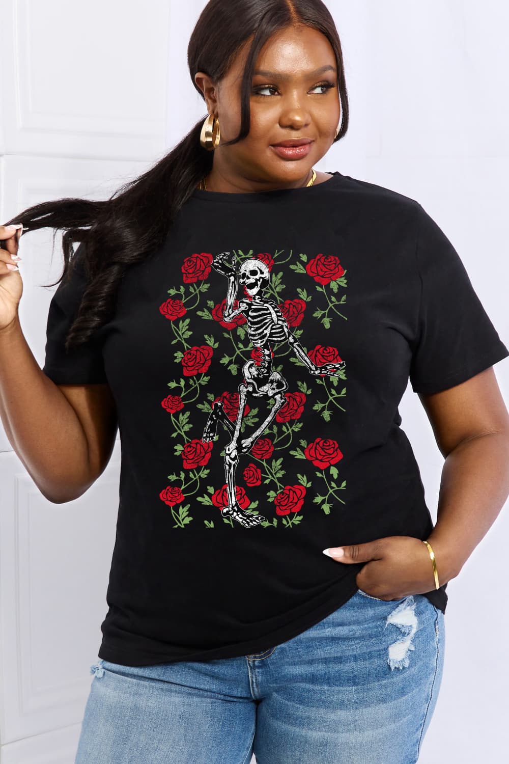 Skeleton & Rose Graphic Cotton Tee