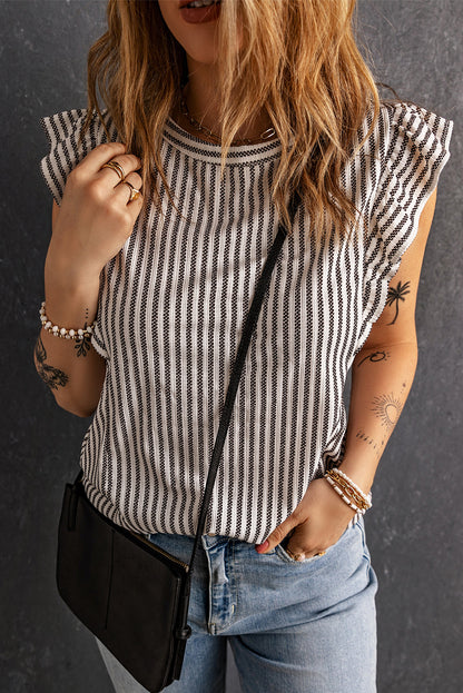 Striped Flutter Sleeve Tank Top