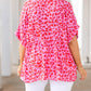 Plus Size Printed Notched Neck Half Sleeve Top