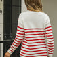 Round Neck Shoulder Button Striped Pullover Sweater