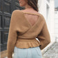 Tie Waist Ruffle Hem Sweater