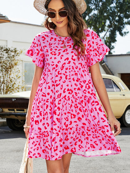 Short Flounce Sleeve Tiered Dress
