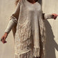 Fringe Detail Long Sleeve Sweater with Pockets