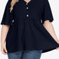 Plus Size Buttoned V-Neck Frill Trim Babydoll Blouse