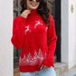 Reindeer & Snow Pattern Turtle Neck Pullover Sweater