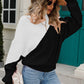 Two-Tone Round Neck Ribbed Sweater