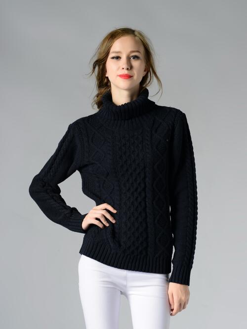 Cable-Knit Turtleneck Long Sleeve Sweater