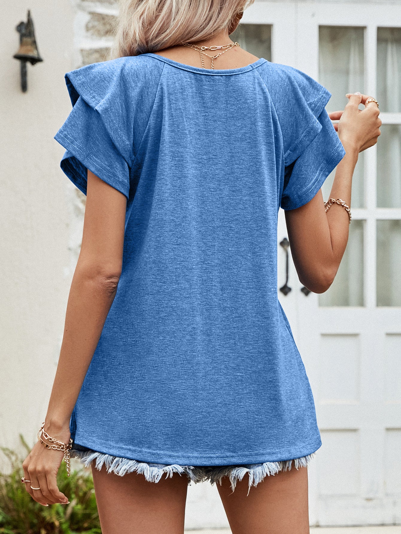 Layered Flutter Sleeve V-Neck Top