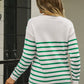 Round Neck Shoulder Button Striped Pullover Sweater