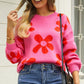 Floral Print Round Neck Dropped Shoulder Pullover Sweater