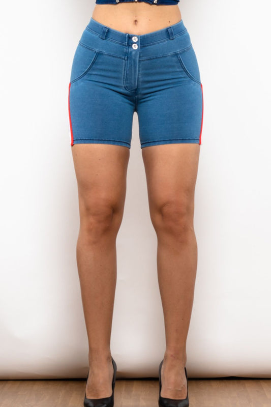 Side Stripe Buttoned Denim Shorts