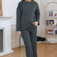 Round Neck Top and Pocketed  Pants Lounge Set