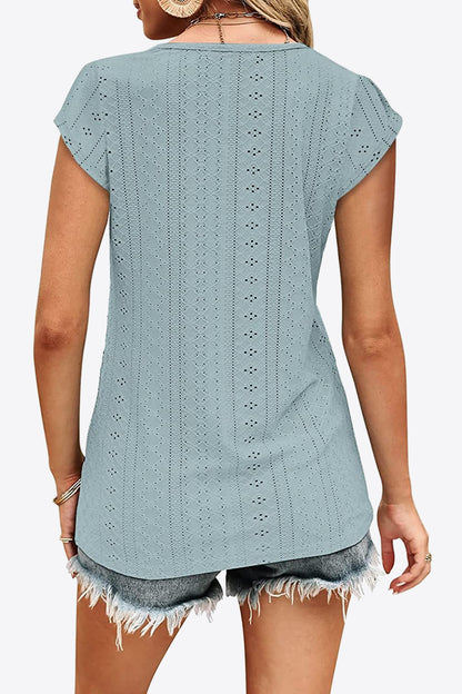 Eyelet Contrast V-Neck Tee