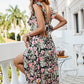 Floral Ruffled Tie-Back Plunge Split Dress