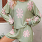 Floral Print Raglan Sleeve Knit Top and Tie Front Sweater Shorts Set