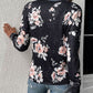 Floral Print Contrast Round Neck Dropped Shoulder Sweatshirt