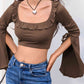 Open Bell Sleeve Square Neck Crop Top