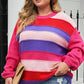 Plus Size Color Block Pom-Pom Trim Sweater