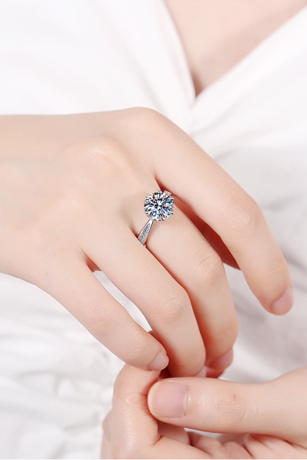 3 Carat Moissanite Rhodium-Plated Side Stone Ring