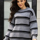 Striped Frayed Hem Round Neck Sweater