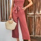 Decorative Button Strapless Smocked Jumpsuit with Pockets