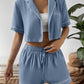Contrast Lapel Collar Cropped Shirt and Shorts Lounge Set