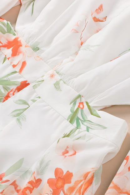 Floral Cutout V-Neck Long Sleeve Dress