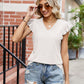 Eyelet Flutter Sleeve Scalloped V-Neck Top