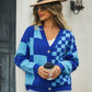 Plaid V-Neck Dropped Shoulder Cardigan