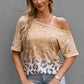 Leopard Asymmetrical Neck Cold-Shoulder Blouse