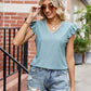 Eyelet Flutter Sleeve Scalloped V-Neck Top