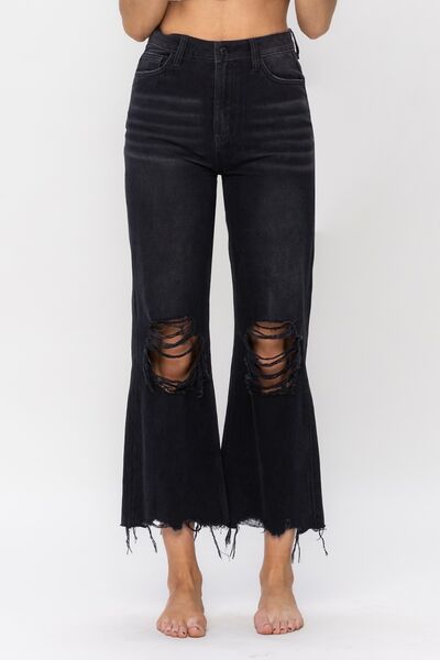 Vintage Ultra High Waist Distressed Crop Flare Jeans