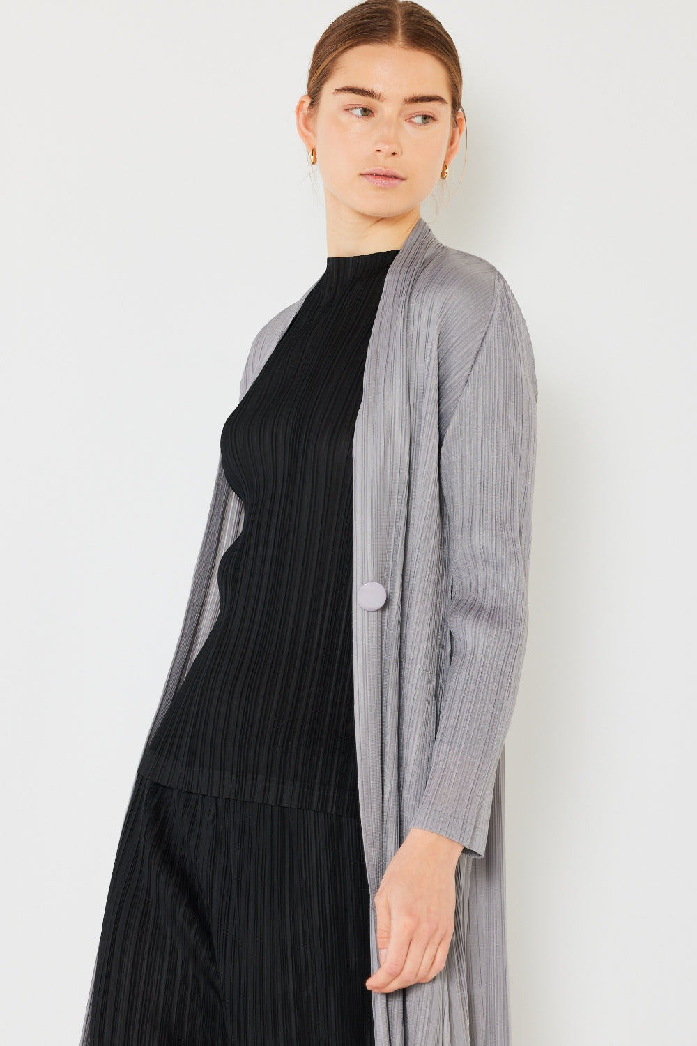 Pleated Long Sleeve Cardigan