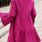 Buttoned Flare Sleeve Tiered Dress