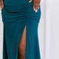 Up and Up Ruched Slit Maxi Skirt in Teal