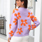 Floral Print Round Neck Dropped Shoulder Pullover Sweater