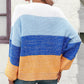 Round Neck Color Block Ribbed Pullover Sweater