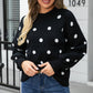 Polka Dot Round Neck Dropped Shoulder Sweater