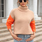 Color Block Turtleneck Slit Sweater