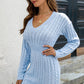 Cable-Knit V-Neck Long Sleeve Mini Sweater Dress