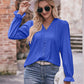 Eyelet V-Neck Flounce Sleeve Blouse